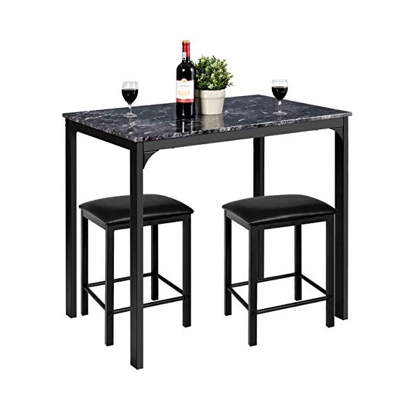 Giantex Table Haute de Cuisine & 2 Tabourets, Ensemble 3 Pcs de Salle à Manger pour 2 Personnes, Table Bar Cuisine Moderne & 