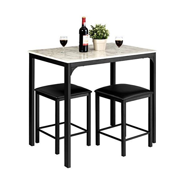Giantex Table Haute de Cuisine & 2 Tabourets, Ensemble 3 Pcs de Salle à Manger pour 2 Personnes, Table Bar Cuisine Moderne & 
