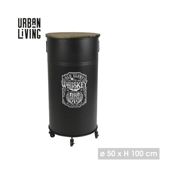 Urban Living Bar BIDON avec roulettes, Noir/Bois, Normal