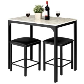 RELAX4LIFE Mange Debout avec Tabouret, Table Bar Cuisine avec Tabouret Compacte, Plateau en Faux Marbre, Style Industriel pou