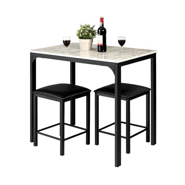 RELAX4LIFE Mange Debout avec Tabouret, Table Bar Cuisine avec Tabouret Compacte, Plateau en Faux Marbre, Style Industriel pou