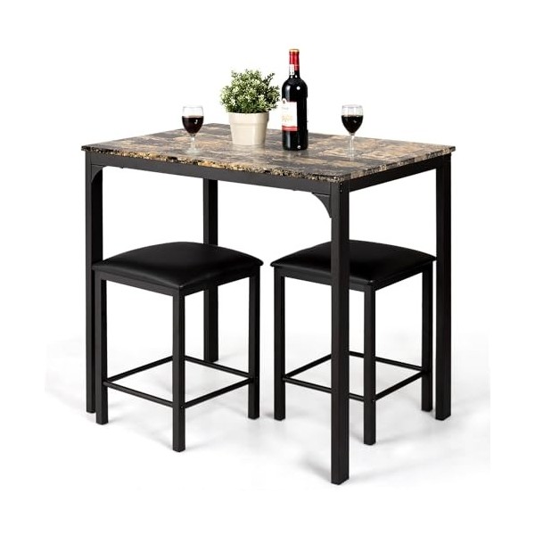 RELAX4LIFE Mange Debout avec Tabouret, Table Bar Cuisine avec Tabouret Compacte, Plateau en Faux Marbre, Style Industriel pou