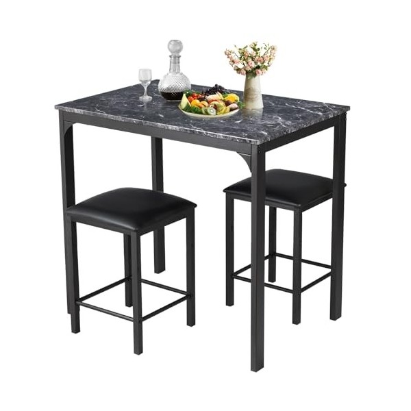 RELAX4LIFE Mange Debout avec Tabouret, Table Bar Cuisine avec Tabouret Compacte, Plateau en Faux Marbre, Style Industriel pou