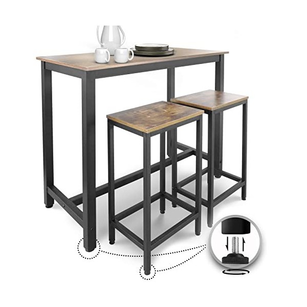 Miadomodo® Table Haute avec 2 Tabourets de Bar - Style Industriel, Repose-Pieds, Cadre en Fer, Marron Rustique-Ensemble Table