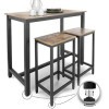 Miadomodo® Table Haute avec 2 Tabourets de Bar - Style Industriel, Repose-Pieds, Cadre en Fer, Marron Rustique-Ensemble Table
