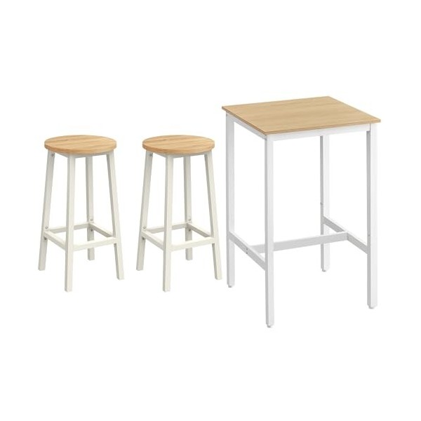 VASAGLE Ensemble Table Haute avec 2 Tabourets de Bar, Table de Bar Carrée, Table de Cuisine, Chaises de Bar, Chaise de Cuisin