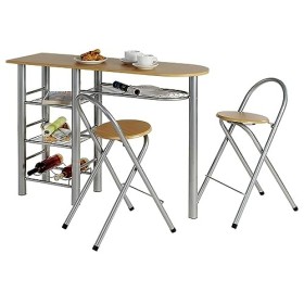 IDIMEX Ensemble Style avec Table Haute de Bar Mange-Debout comptoir avec 3 étagères et 1 Porte-Bouteilles et 2 chaises/tabour