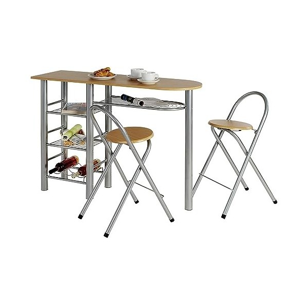 IDIMEX Ensemble Style avec Table Haute de Bar Mange-Debout comptoir avec 3 étagères et 1 Porte-Bouteilles et 2 chaises/tabour