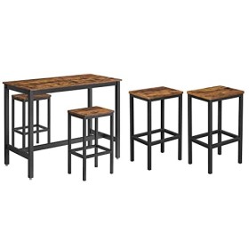 VASAGLE LBT15X, Panneau de Particules, Acier, Marron Rustique & Lot de 2 Chaises de Bar, Tabourets Hauts, sièges, pour Cuisin