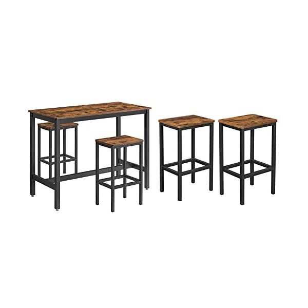 VASAGLE LBT15X, Panneau de Particules, Acier, Marron Rustique & Lot de 2 Chaises de Bar, Tabourets Hauts, sièges, pour Cuisin