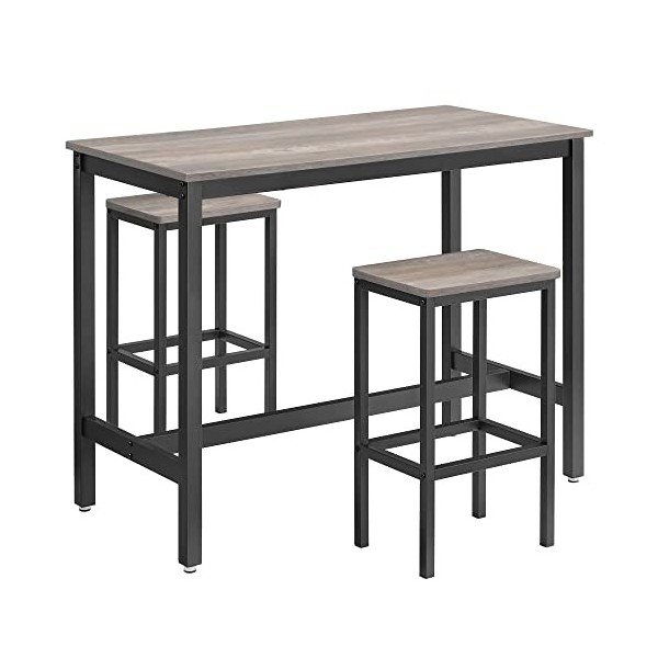 VASAGLE LBT15X, Panneau de Particules, Acier, Marron Rustique & Lot de 2 Chaises de Bar, Tabourets Hauts, sièges, pour Cuisin