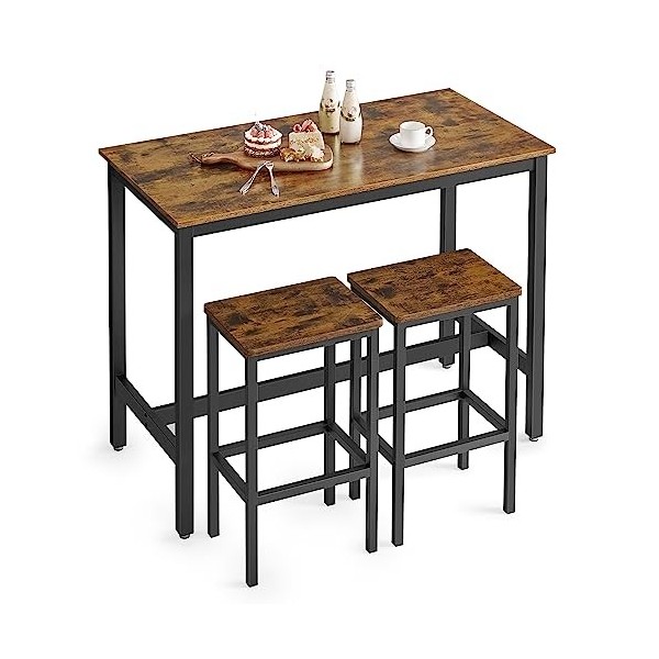 VASAGLE LBT15X, Panneau de Particules, Acier, Marron Rustique & Lot de 2 Chaises de Bar, Tabourets Hauts, sièges, pour Cuisin