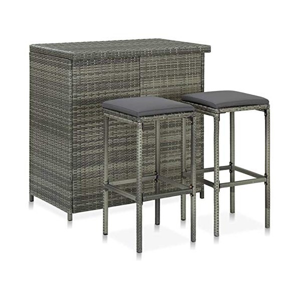 Tidyard Ensemble de Bar 1 Table et 2 Tabouret de Bar Résine tressée Noir