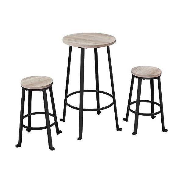 Yaheetech Ensemble Table de Bar Ronde avec 2 Tabourets Industriels Table de Salle à Manger avec 2 Chaises Hauts en Bois et Mé