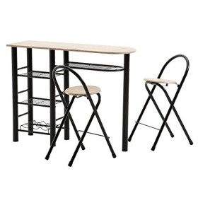 Ensemble STYLE avec table haute de bar mange-debout comptoir avec 3 étagères et 1 porte-bouteilles et 2 chaises/tabourets ave