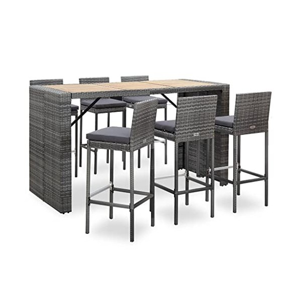 vidaXL Ensemble de Bar 7 pcs Meubles de Patio Mobilier à Dîner dExtérieur Table et Chaises de Salle à Manger Cour Résine Tre
