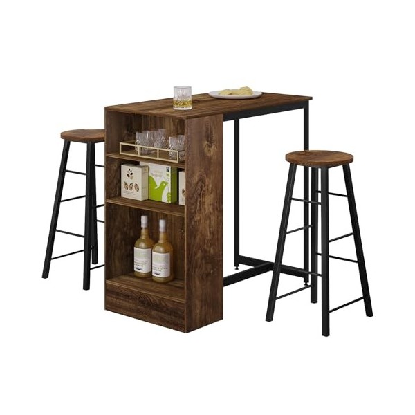 WOLTU Ensemble Table de Bar avec Tabourets, Table à Manger 91 x 49 x 91 cm avec 2 Chaises 30 x 30 x 71 cm, pour Cuisine, Styl
