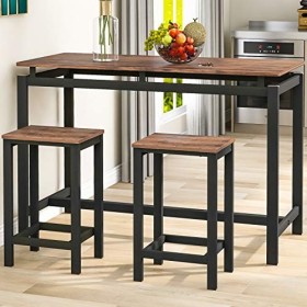 Mobilier de bar 3 pièces - Table de cuisine et 2 tabourets - avec cadre en métal pour cuisine, salle à manger, bar marron 