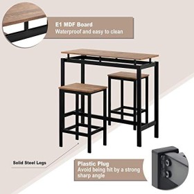Mobilier de bar 3 pièces - Table de cuisine et 2 tabourets - avec cadre en métal pour cuisine, salle à manger, bar marron 