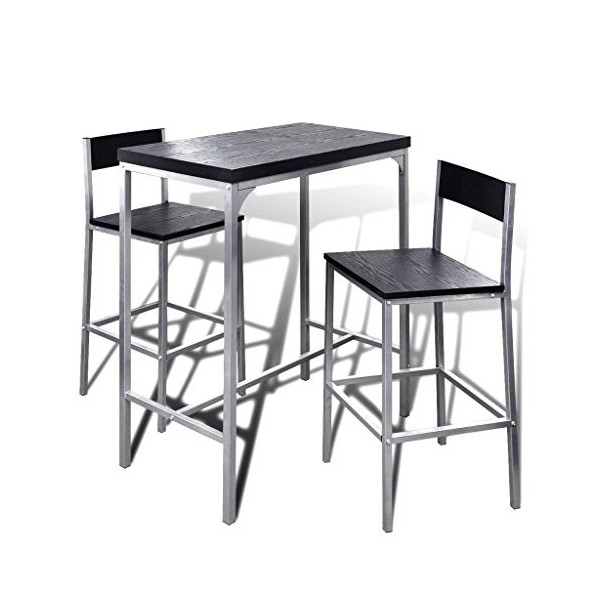Festnight Ensemble de Bar avec 1 Table et 2 Chaises pour Cuisine, Pub ou Solarium Noir
