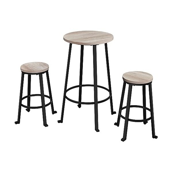 Abician Set de 1 Table de Bar Ronde et 2 Tabourets Hauts en Bois Table Mange-Debout Petit Espace Table de Salle à Manger et 2