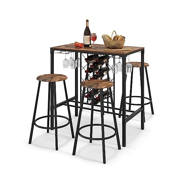 RELAX4LIFE Table à Manger 5 Pcs Industriel avec 4 Tabourets, Ensemble de Table de Bar Bistrot+4 Tabourets de Bar avec Repose-