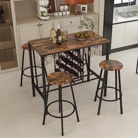 RELAX4LIFE Table à Manger 5 Pcs Industriel avec 4 Tabourets, Ensemble de Table de Bar Bistrot+4 Tabourets de Bar avec Repose-