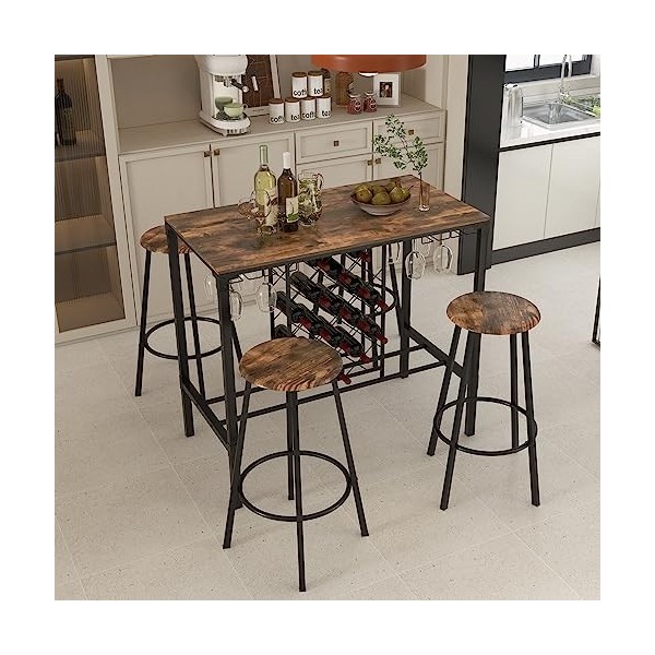 RELAX4LIFE Table à Manger 5 Pcs Industriel avec 4 Tabourets, Ensemble de Table de Bar Bistrot+4 Tabourets de Bar avec Repose-