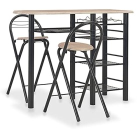 vidaXL Ensemble de Bar avec Etagères 3 pcs Table et Chaises de Bistro Jardin Restaurant Table et Tabourets de Cuisine Meuble 