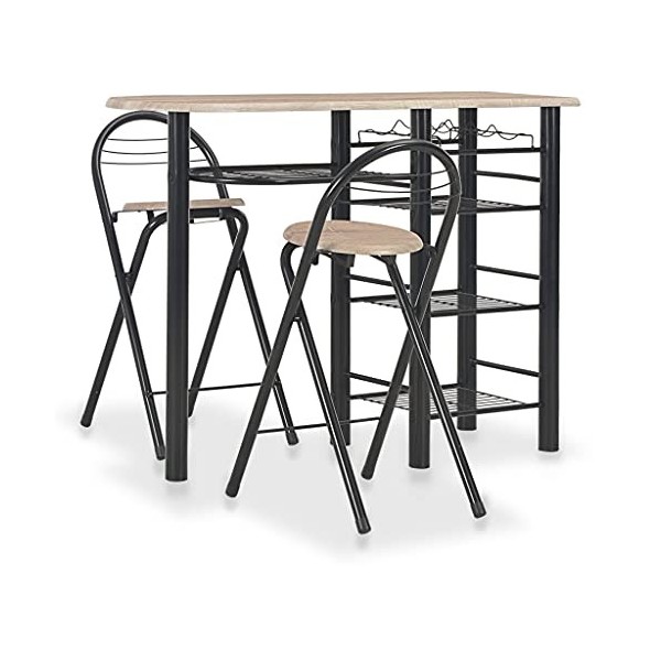 vidaXL Ensemble de Bar avec Etagères 3 pcs Table et Chaises de Bistro Jardin Restaurant Table et Tabourets de Cuisine Meuble