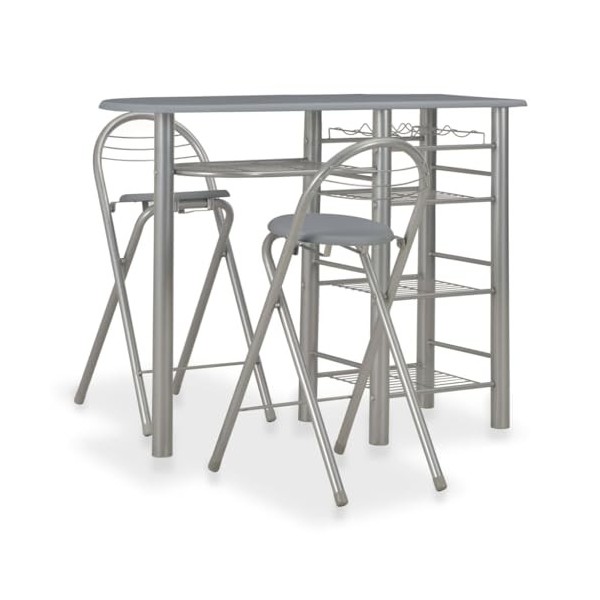 vidaXL Ensemble de Bar avec Etagères 3 pcs Table et Chaises de Bistro Jardin Restaurant Table et Tabourets de Cuisine Meuble 
