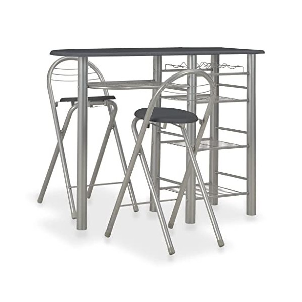 vidaXL Ensemble de Bar avec Etagères 3 pcs Table et Chaises de Bistro Jardin Restaurant Table et Tabourets de Cuisine Meuble 