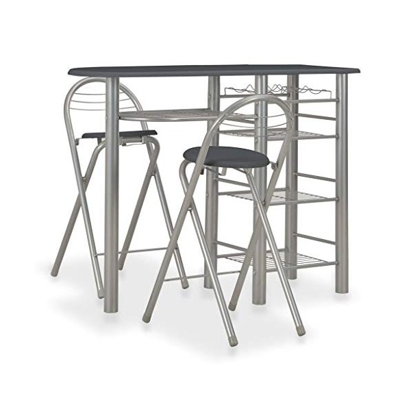 vidaXL Ensemble de Bar avec Etagères 3 pcs Table et Chaises de Bistro Jardin Restaurant Table et Tabourets de Cuisine Meuble 