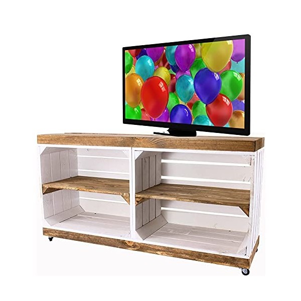 Meuble TV élégant en bois avec roulettes - 100 x 30 x 50 cm - Blanc