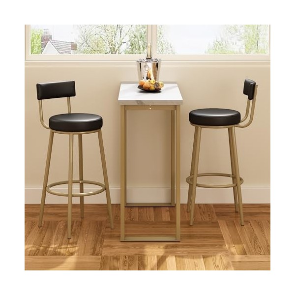 FREE WOLF Ensemble de Meubles de Salle à Manger, Table et Tabourets de Bar, Table Petit-Déjeuner avec 2 Tabourets Hauts, Ense