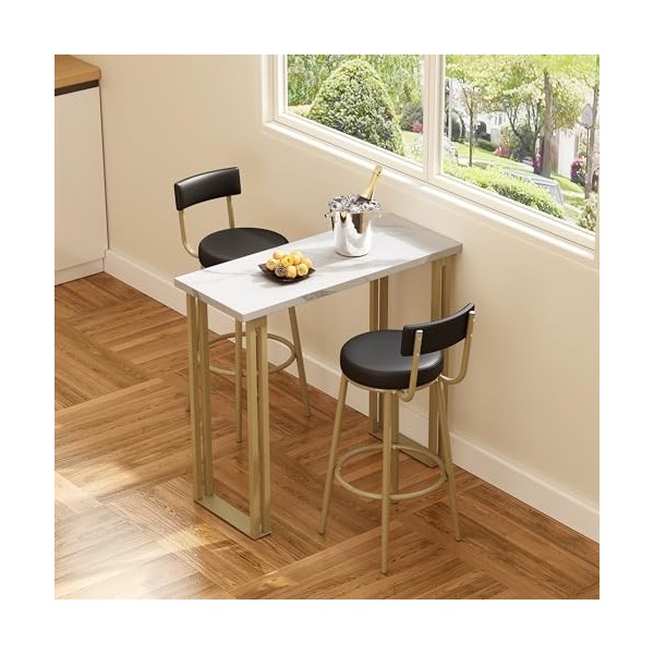 FREE WOLF Ensemble de Meubles de Salle à Manger, Table et Tabourets de Bar, Table Petit-Déjeuner avec 2 Tabourets Hauts, Ense