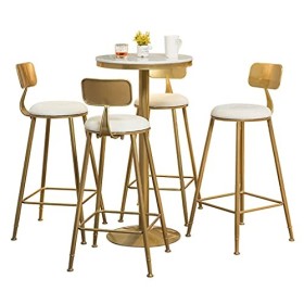 Ensemble de table de bar avec 4 tabourets de bar, ensemble de table de salle à manger 5 pièces, table de bar en marbre doré a