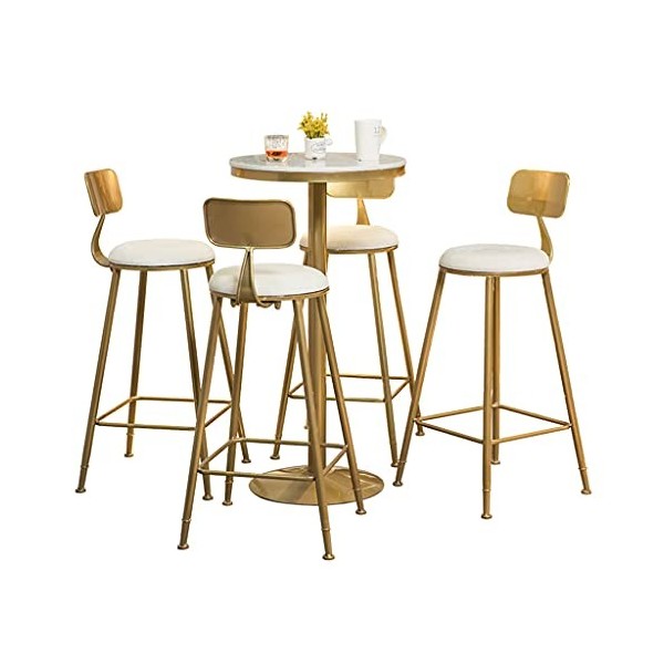 Ensemble de table de bar avec 4 tabourets de bar, ensemble de table de salle à manger 5 pièces, table de bar en marbre doré a