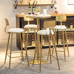 Ensemble de table de bar avec 4 tabourets de bar, ensemble de table de salle à manger 5 pièces, table de bar en marbre doré a