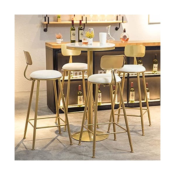 Ensemble de table de bar avec 4 tabourets de bar, ensemble de table de salle à manger 5 pièces, table de bar en marbre doré a
