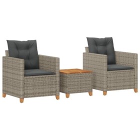 vidaXL Ensemble de Bistro 3 pcs et Coussins Gris résine tressée Acacia