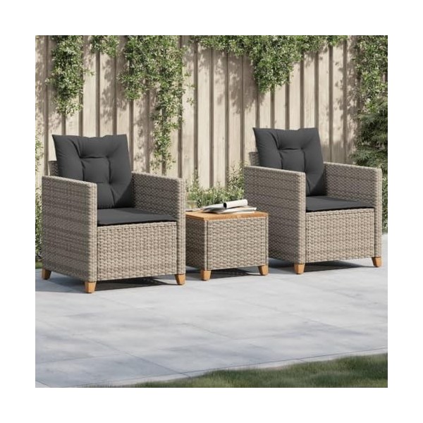 vidaXL Ensemble de Bistro 3 pcs et Coussins Gris résine tressée Acacia
