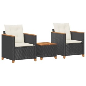 vidaXL Ensemble de Bistro 3 pcs et Coussins Noir résine tressée Acacia