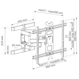 Metronic 451072 Support TV Mural articulé inclinable, orientable et Rotatif pour téléviseurs de 70 à 90 Pouces Écran LED/LCD 