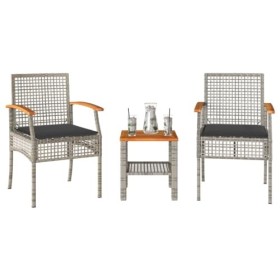 vidaXL Ensemble de Bistro 3 pcs et Coussins Gris résine tressée Acacia
