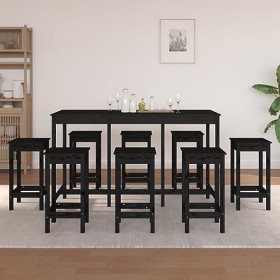 Générique Ensemble de Bar 9 pcs Noir Bois de pin massifMeubles,Ensembles de Meubles,Meubles de Salle à Manger