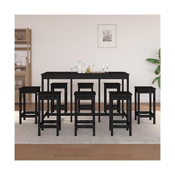 Générique Ensemble de Bar 9 pcs Noir Bois de pin massifMeubles,Ensembles de Meubles,Meubles de Salle à Manger