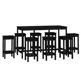 Générique Ensemble de Bar 9 pcs Noir Bois de pin massifMeubles,Ensembles de Meubles,Meubles de Salle à Manger