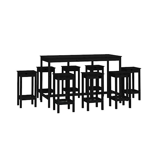 Générique Ensemble de Bar 9 pcs Noir Bois de pin massifMeubles,Ensembles de Meubles,Meubles de Salle à Manger