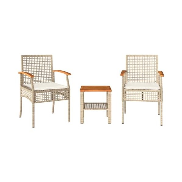 vidaXL Ensemble de Bistro 3 pcs Coussins Beige résine tressée Acacia